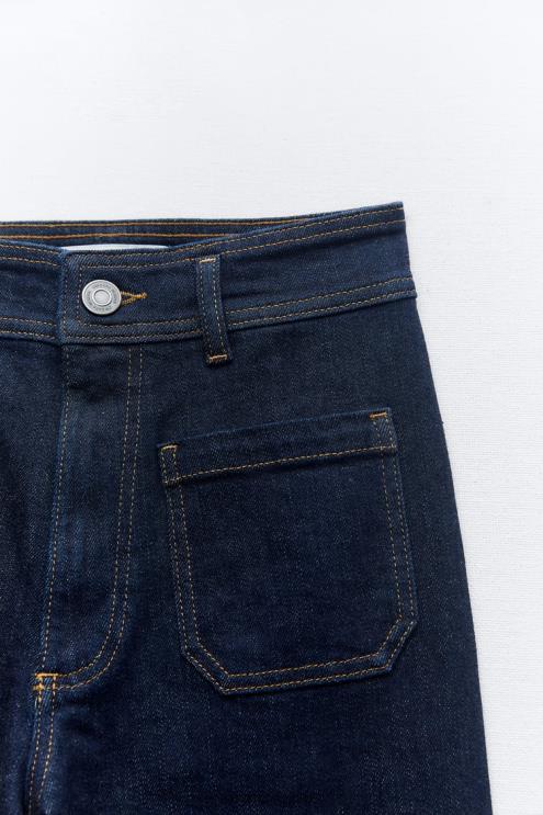 moterys Zara zw marine aukšti tiesūs kišeniniai džinsai mėlyna apranga 4N488517