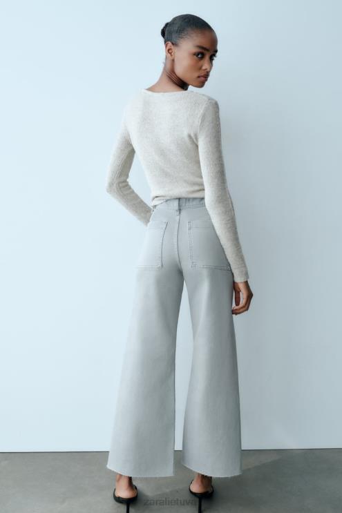 moterys Zara zw the dreed flare džinsai pilka apranga 4N488516
