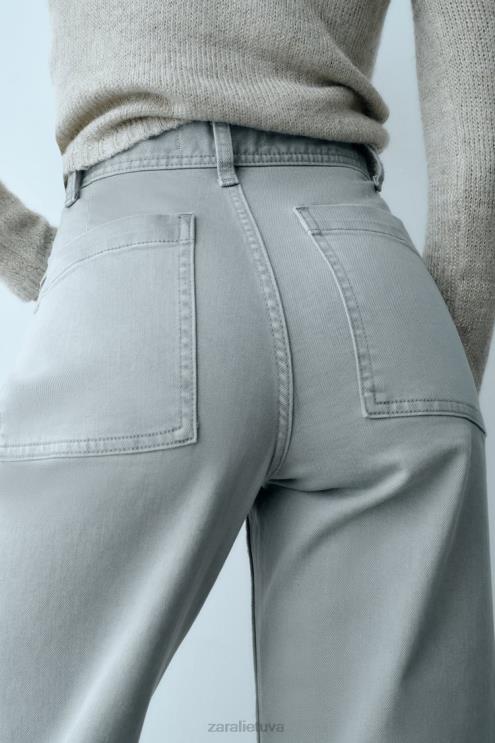 moterys Zara zw the dreed flare džinsai pilka apranga 4N488516