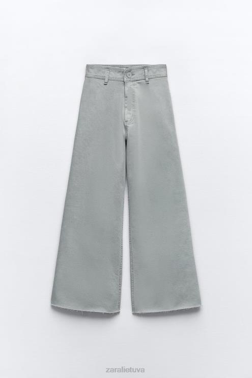 moterys Zara zw the dreed flare džinsai pilka apranga 4N488516