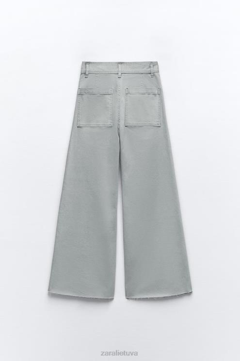 moterys Zara zw the dreed flare džinsai pilka apranga 4N488516