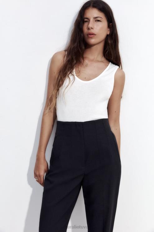 moterys Zara kelnės aukštu liemeniu juodas apranga 4N488500