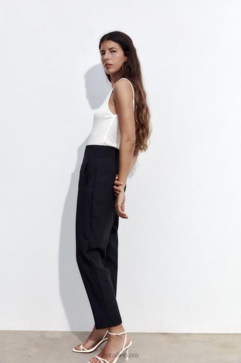 moterys Zara kelnės aukštu liemeniu juodas apranga 4N488500