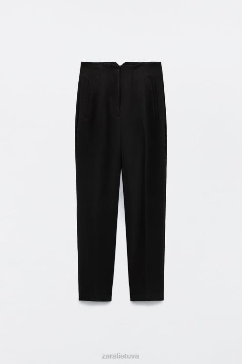 moterys Zara kelnės aukštu liemeniu juodas apranga 4N488500