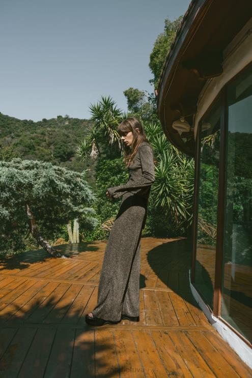 moterys Zara kelnės su metaliniu siūlu auksas apranga 4N488490