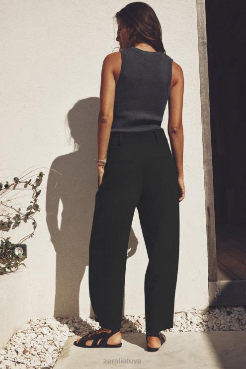 moterys Zara klostuotos siaurėjančios kelnės juodas apranga 4N488874