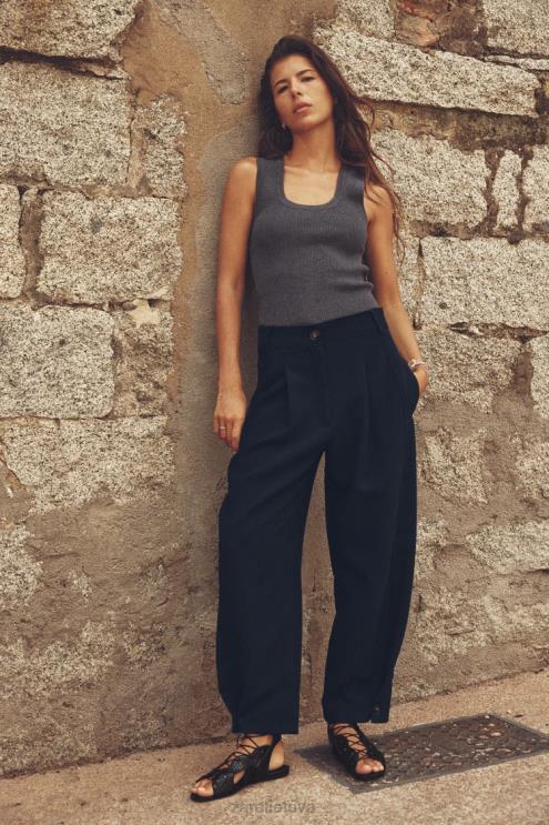 moterys Zara klostuotos siaurėjančios kelnės tamsiai mėlyna apranga 4N488492