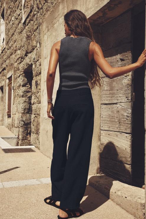 moterys Zara klostuotos siaurėjančios kelnės tamsiai mėlyna apranga 4N488492