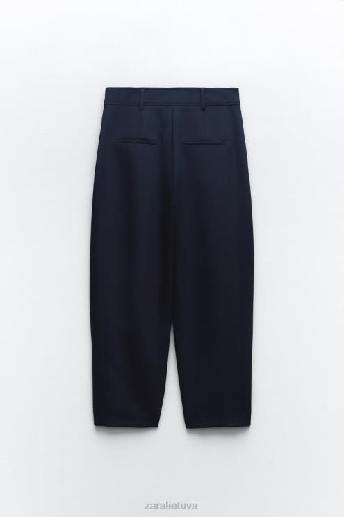 moterys Zara klostuotos siaurėjančios kelnės tamsiai mėlyna apranga 4N488492