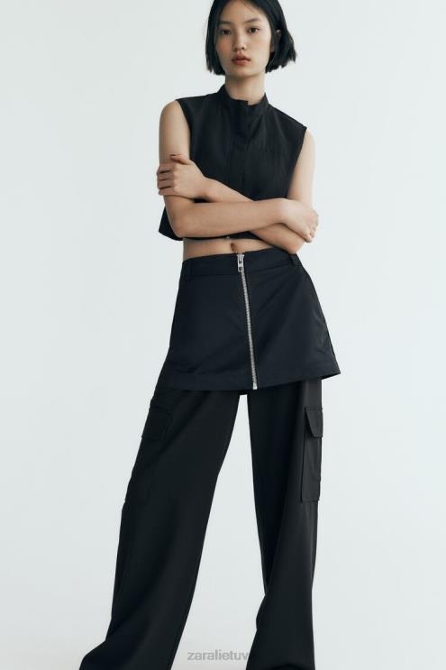 moterys Zara nailono skortas juodas apranga 4N488495