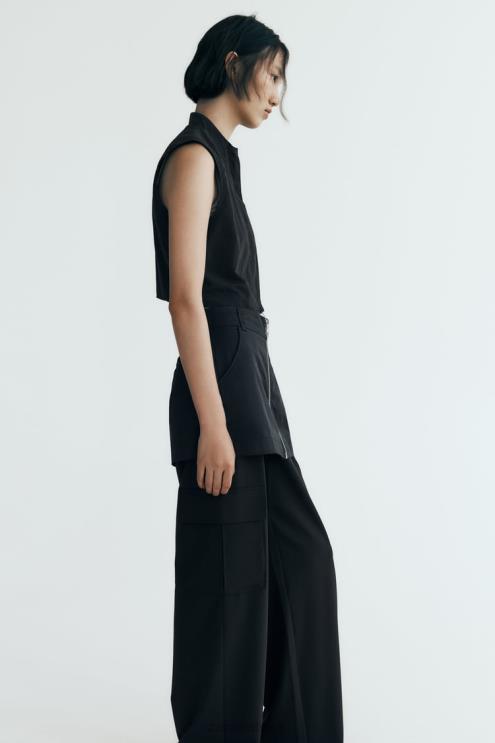 moterys Zara nailono skortas juodas apranga 4N488495