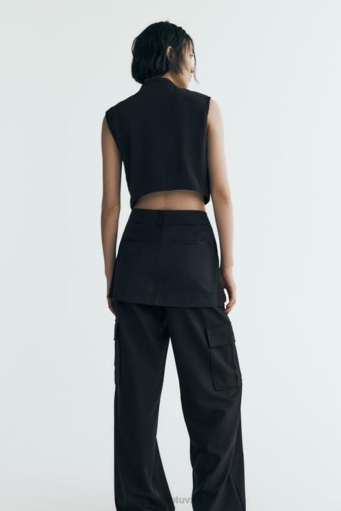 moterys Zara nailono skortas juodas apranga 4N488495