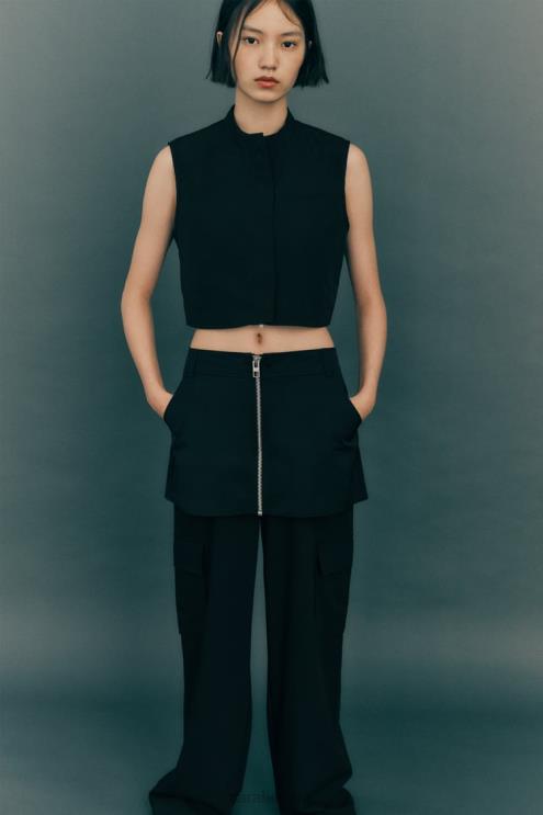 moterys Zara nailono skortas juodas apranga 4N488495