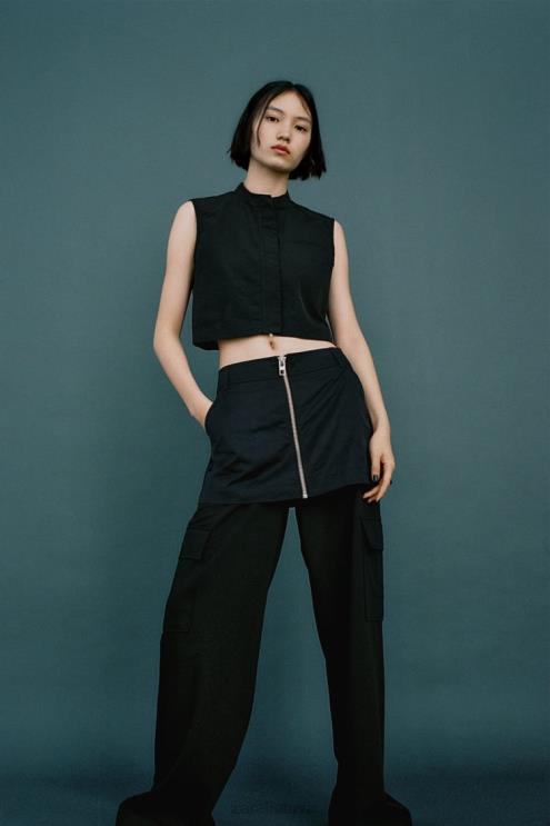 moterys Zara nailono skortas juodas apranga 4N488495