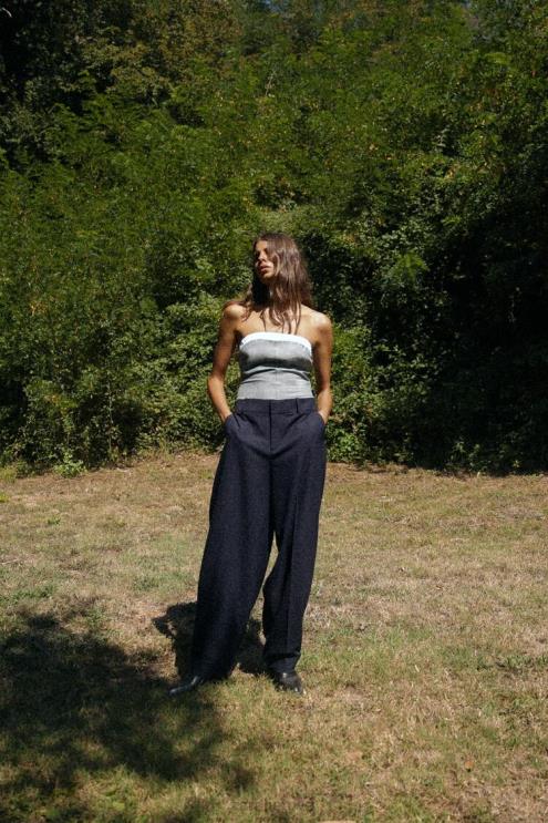 moterys Zara pakeltos tiesios kelnės tamsiai mėlyna apranga 4N488485