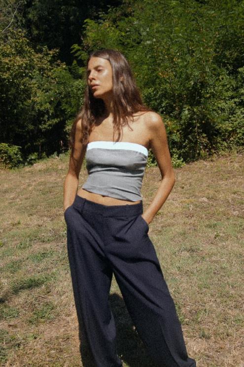 moterys Zara pakeltos tiesios kelnės tamsiai mėlyna apranga 4N488485