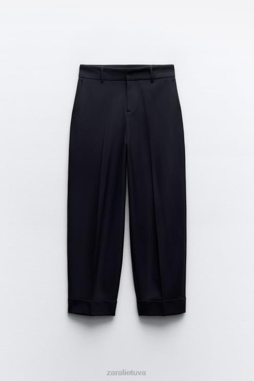 moterys Zara pakeltos tiesios kelnės tamsiai mėlyna apranga 4N488485