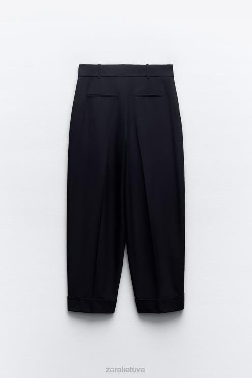moterys Zara pakeltos tiesios kelnės tamsiai mėlyna apranga 4N488485