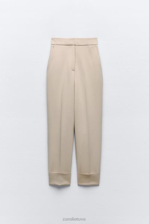 moterys Zara pakeltos tiesios kelnės taupiai ruda apranga 4N488487