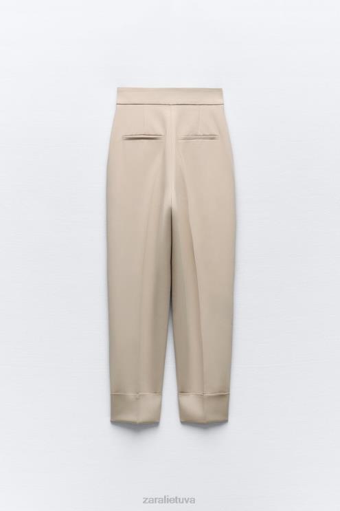 moterys Zara pakeltos tiesios kelnės taupiai ruda apranga 4N488487