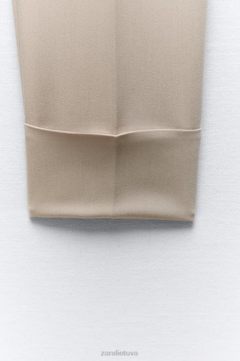 moterys Zara pakeltos tiesios kelnės taupiai ruda apranga 4N488487