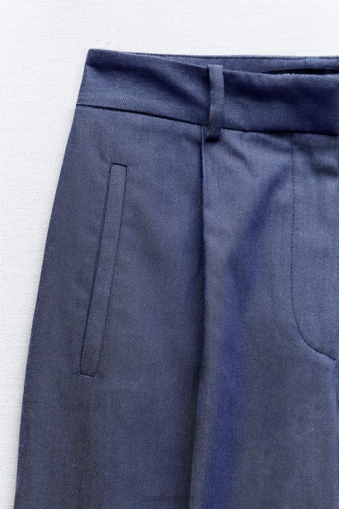 moterys Zara plačios kelnės su smiginiu indigo apranga 4N488493