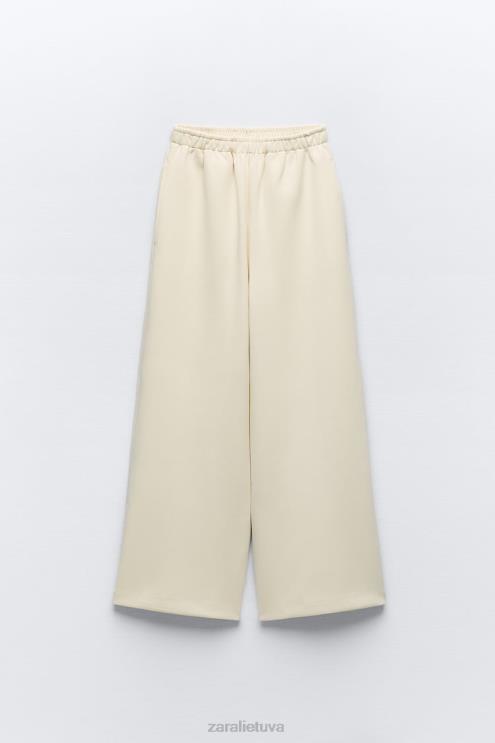 moterys Zara plačios pliušinės kelnės ekru apranga 4N488488