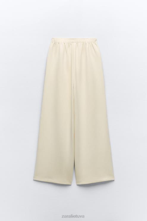 moterys Zara plačios pliušinės kelnės ekru apranga 4N488488