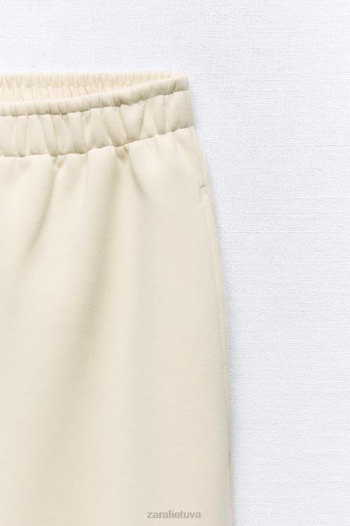 moterys Zara plačios pliušinės kelnės ekru apranga 4N488488