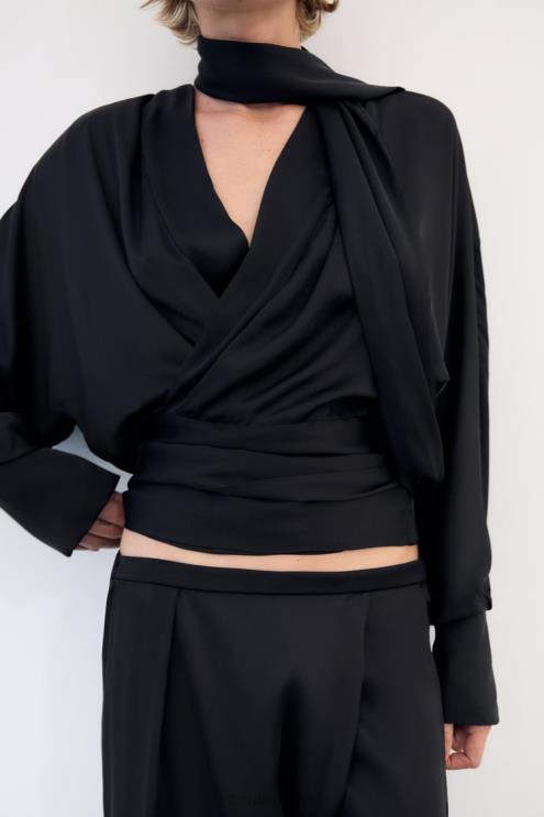 moterys Zara plačios satino kelnės juodas apranga 4N488834