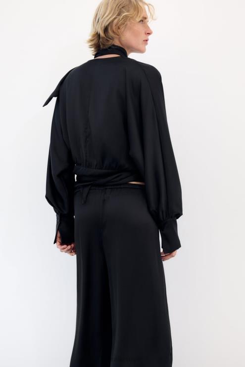 moterys Zara plačios satino kelnės juodas apranga 4N488834