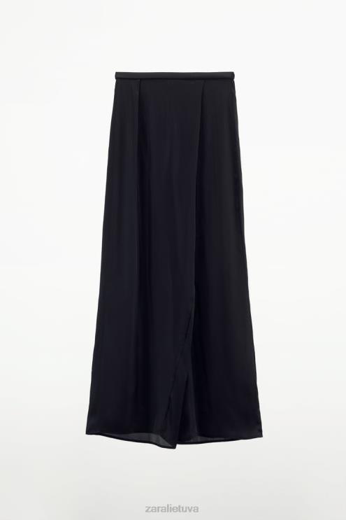 moterys Zara plačios satino kelnės juodas apranga 4N488834