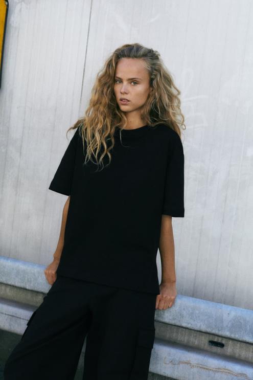 moterys Zara pliušinės krovininės kelnės juodas apranga 4N488489