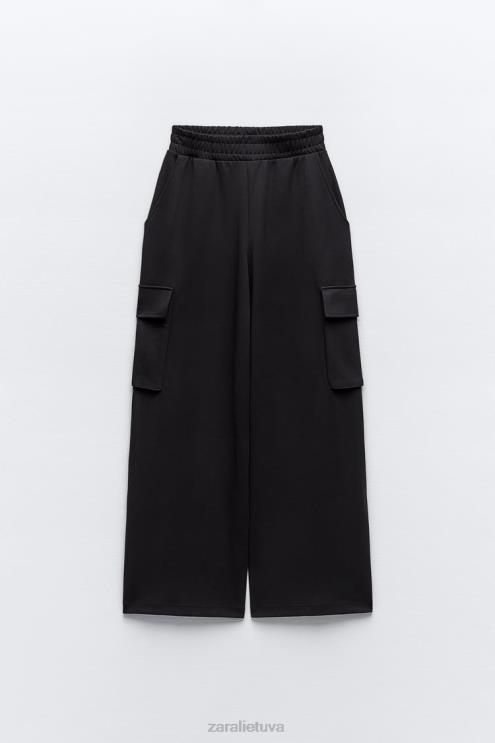 moterys Zara pliušinės krovininės kelnės juodas apranga 4N488489
