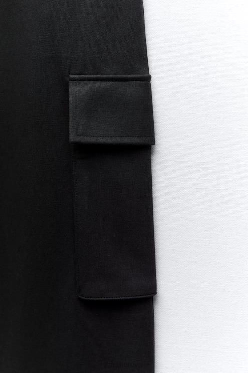 moterys Zara pliušinės krovininės kelnės juodas apranga 4N488489