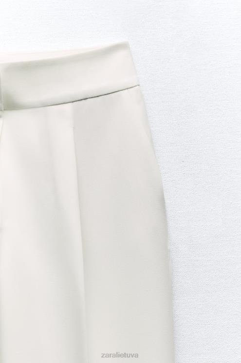 moterys Zara siaurėjančios atlenktos kelnės ekru apranga 4N488484