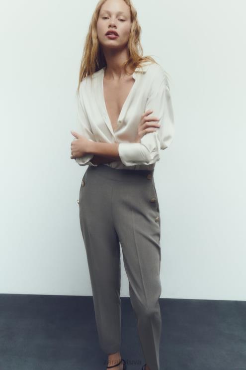 moterys Zara susagstomos tiesios kelnės pilkas marlas apranga 4N488879