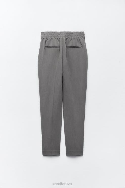 moterys Zara susagstomos tiesios kelnės pilkas marlas apranga 4N488879