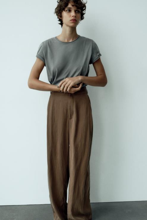 moterys Zara viso ilgio kelnes ruda/tape apranga 4N488873