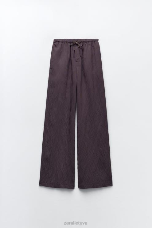 moterys Zara zw kolekcijos minimalistinės dryžuotos plačios kelnės ruda/mėlyna apranga 4N488496