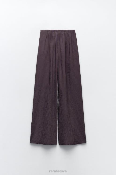 moterys Zara zw kolekcijos minimalistinės dryžuotos plačios kelnės ruda/mėlyna apranga 4N488496