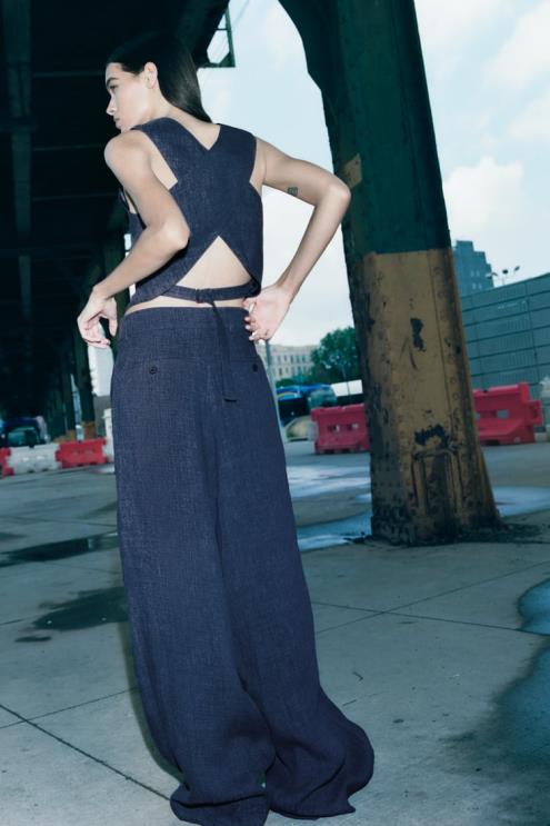 moterys Zara zw kolekcijos minimalistinės plačios kelnės indigo apranga 4N488482