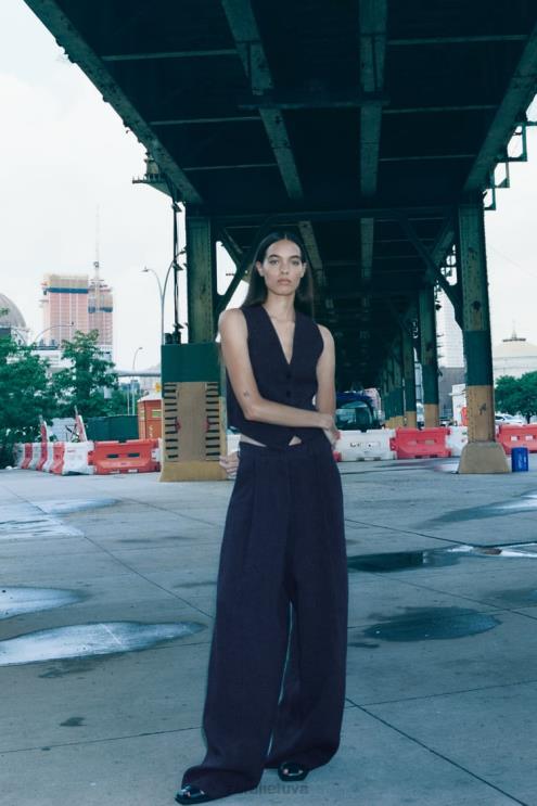 moterys Zara zw kolekcijos minimalistinės plačios kelnės indigo apranga 4N488482