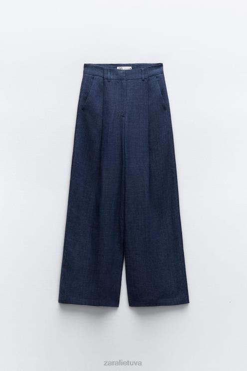 moterys Zara zw kolekcijos minimalistinės plačios kelnės indigo apranga 4N488482