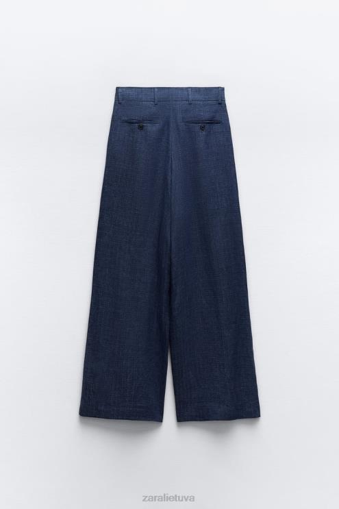 moterys Zara zw kolekcijos minimalistinės plačios kelnės indigo apranga 4N488482