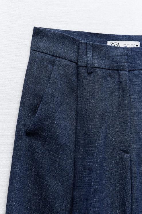 moterys Zara zw kolekcijos minimalistinės plačios kelnės indigo apranga 4N488482