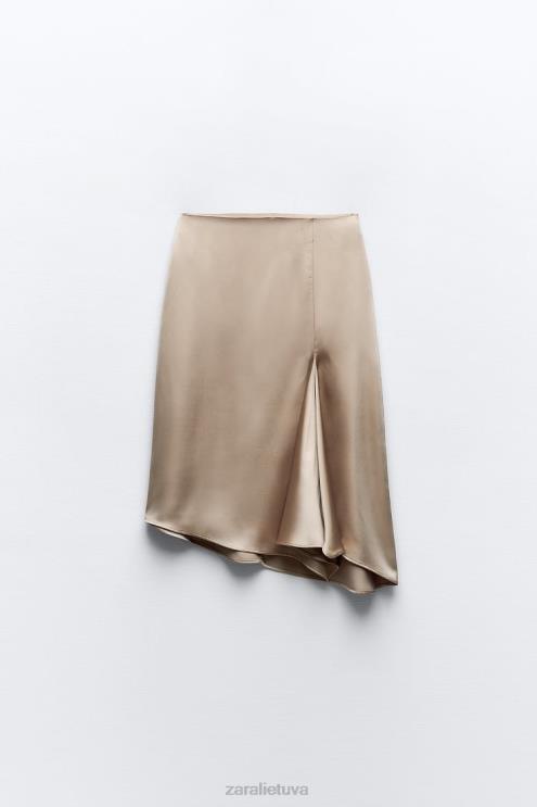 moterys Zara a/line silueto satino efekto sijonas smėlio/rožinės spalvos apranga 4N488631