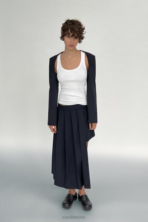 moterys Zara asimetriškas klostuotas sijonas tamsus laivynas apranga 4N488724