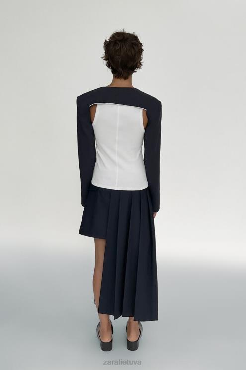 moterys Zara asimetriškas klostuotas sijonas tamsus laivynas apranga 4N488724