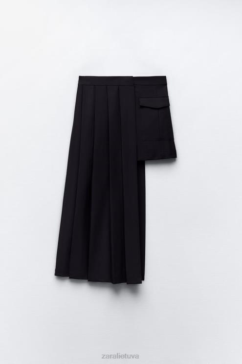 moterys Zara asimetriškas klostuotas sijonas tamsus laivynas apranga 4N488724